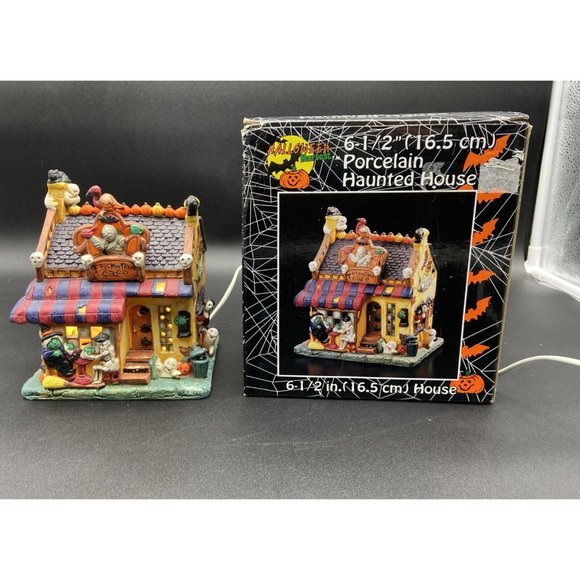 Halloween Harvest Trick or Treat Cafe Lighted Porcelain House - Picture 1 of 16